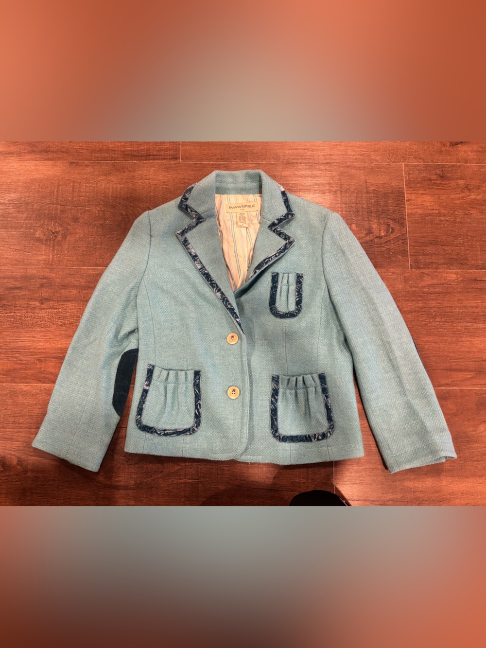 Y2K , Vtg Banana Republic Tweed W/ Velvet Trim & Elbow Patches 60% Wool Size 8